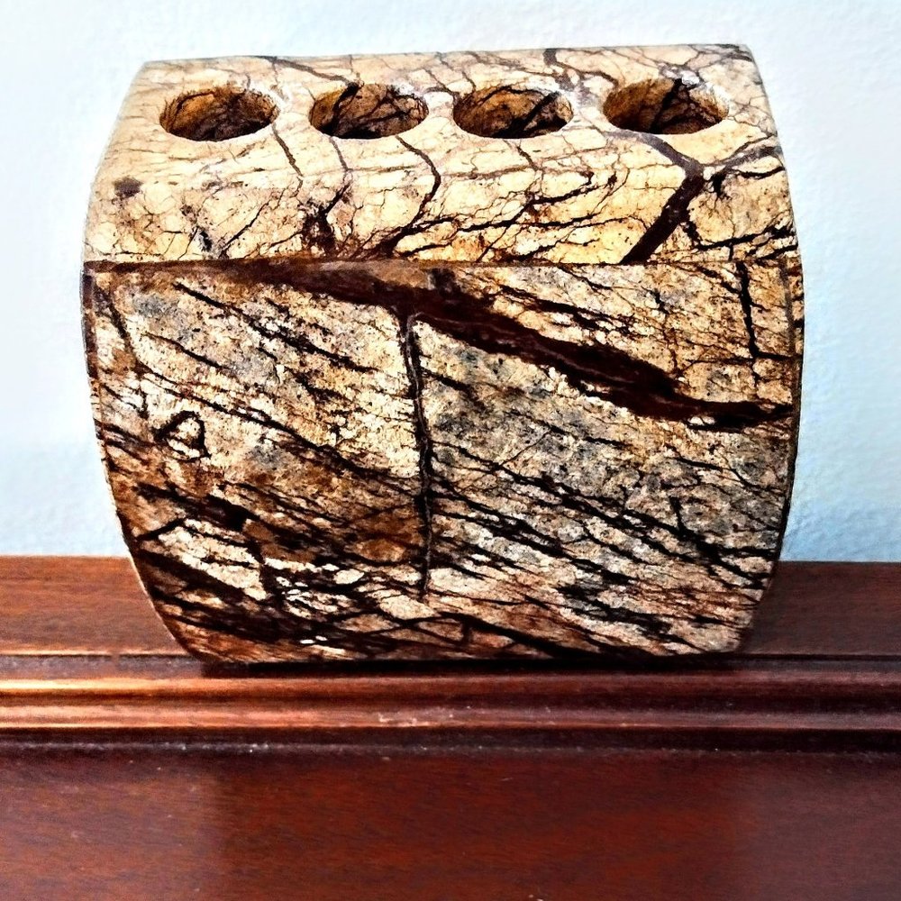 Stone (Matte Finish) Pencil, Pen, Toothbrush Holder ~ Tan w/Brown Veining ~ EVC!